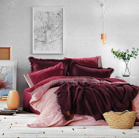 Постільний комплект Zebra Casa PARSEO Lace бордовий, євро - 4 наволочки, фото 1