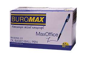 Ручка масляна MaxOFFICE, 0,7 мм, рез. грип, пласт. корпус, сині чорнила, фото 3
