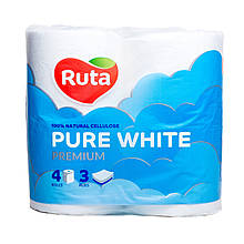 Папір туалетного. "Pure White" 4 рул., на гільзі, 3-х сл., білий RUTA