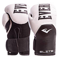 Боксерские кожаные перчатки на липучке EVERLAST MA-6757 бело-черные, 12 унций: Gsport