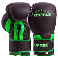 Шкіряні рукавички для боксу на липучці TOP TEN MA-6756 чорно-зелені, 10 унцій