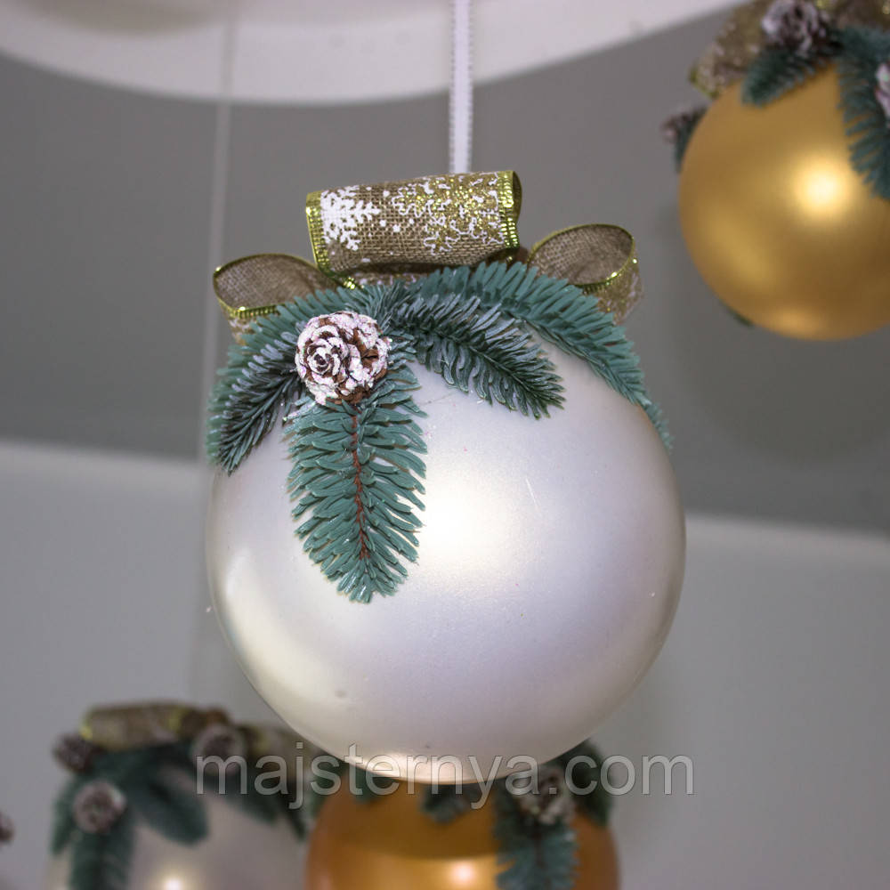 Новорічний декор, велика біла куля, фото 1