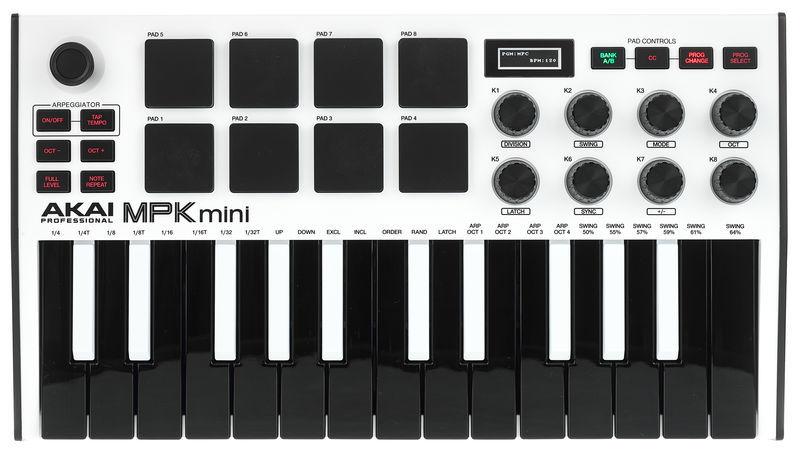 MIDI-клавиатура AKAI MPK MINI MK3 White - фото 3 - id-p1292390017