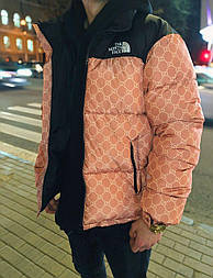 Мужская зимняя куртка (пуховик) оверсайз теплая TNC и гучи коричневый. Живое фото. Чоловіча куртка