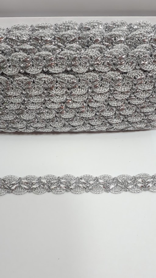 Срібна тасьма "широка хвиля"металізована, ширина 1.8 см(1упаковка-20ярдов)