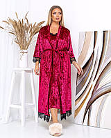Женская красивая пижама ночнушка и халат бархатная батал 50 52 54 размеры есть цвета
