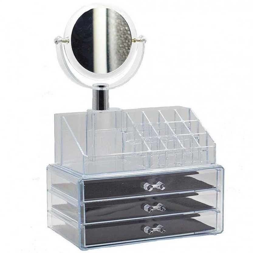 Cosmetic storage box, органайзер для косметики з дзеркалом, 3 ящики