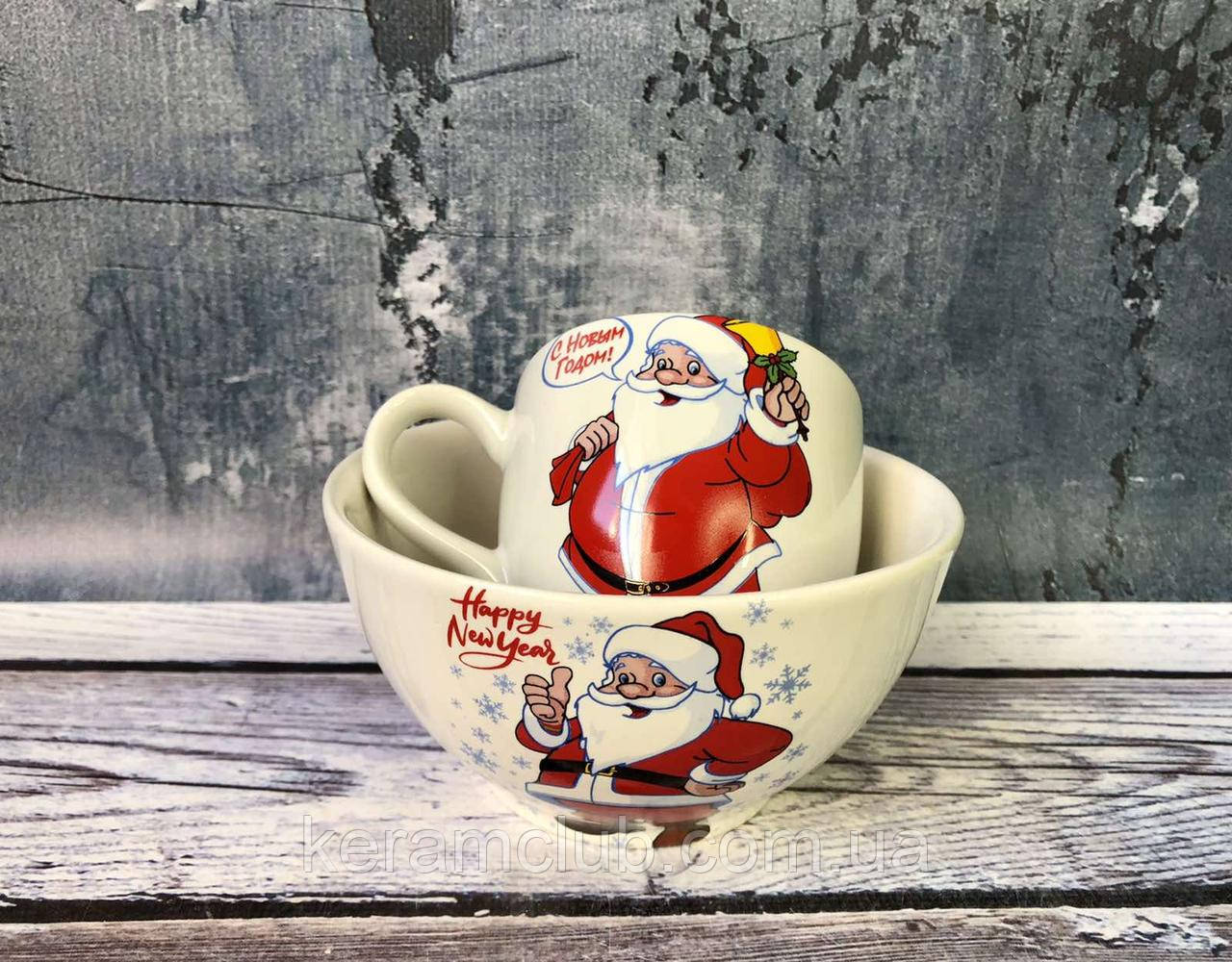 Набір дитячий Новий рік Керамклуб чашка 210 мл і піала Зима 480 мл