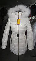 Женская зимняя куртка дутик длинная с поясом, размеры 42-60 50, Белый