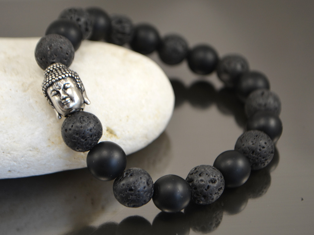 Браслет Будда чорний (лава +шунгіт), фото 1