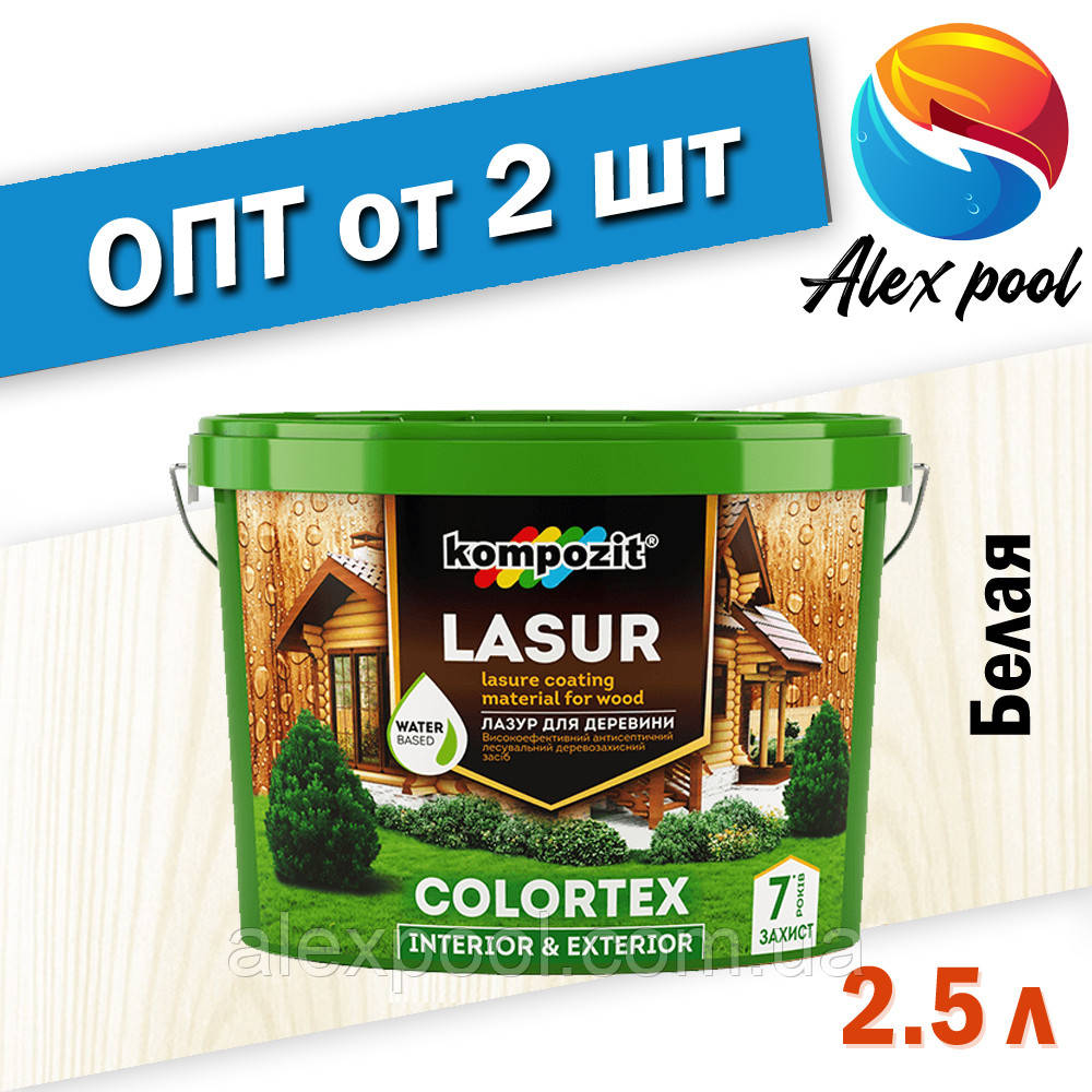 Kompozit COLORTEX Біла 2,5 л Лазур для деревини, фото 1