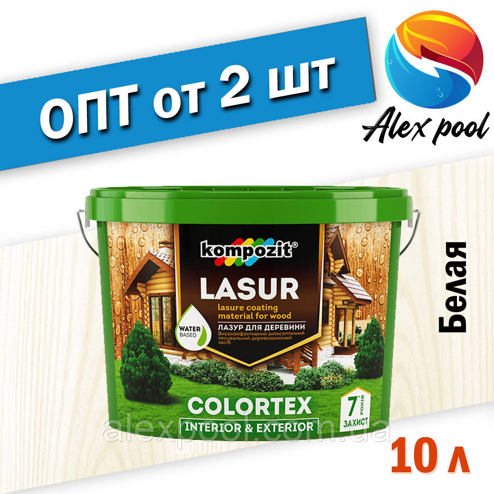 Kompozit COLORTEX Біла 10 л Лазур для деревини, фото 1