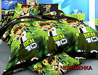 Ткань для постельного белья Ранфорс R-8833 (60м) зеленая с принтом Бен-10