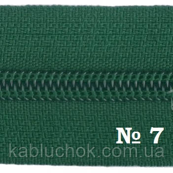 Блискавка No 7 спіральна (вита) метрова, колір темно-зелений, фото 1