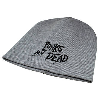 Шапка біні з вишивкою PUNK'S NOT DEAD сіра, фото 3
