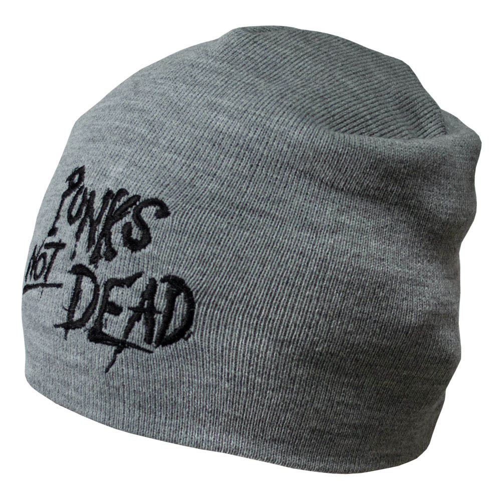 Шапка біні з вишивкою PUNK'S NOT DEAD сіра