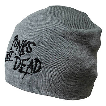 Шапка біні з вишивкою PUNK'S NOT DEAD сіра, фото 1