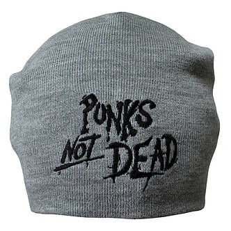Шапка біні з вишивкою PUNK'S NOT DEAD сіра, фото 2