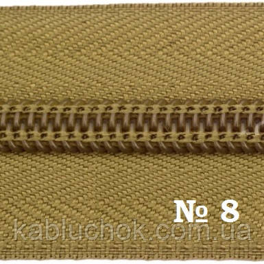 Блискавка No 8 спіральна (вита) метрова, колір хакі, фото 1