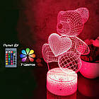 3D світильник Ведмедик Love з пультом ДУ. Нічник настільний 3D лампа, фото 6
