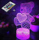 3D світильник мініBear Ведмедик Love з пультом ДК. Нічник настільний 3D мінілампа, фото 2