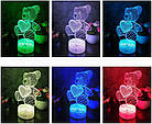 3D світильник мініBear Ведмедик Love з пультом ДК. Нічник настільний 3D мінілампа, фото 8