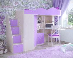 Двоярусне дитяче ліжко горище зі столом та шафою ДМ 37
