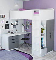 Двоярусне дитяче ліжко горище зі столом та шафою ДЮП 33