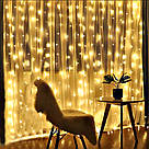 Гірлянда штора-водоспад 3*2 теплий білий,Світлодіодна гірлянда 280 LED,прозорий шнур з перехідником, фото 5