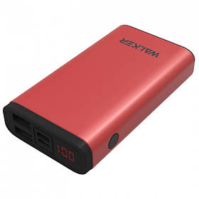 Powerbank WALKER WB-710QC 10000mAh Metal +LCD Quick Charge 3.0 2USB/3A/3A Роз'єм Type-C/micro red