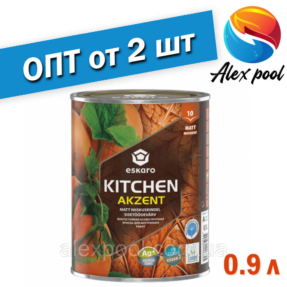 Eskaro Akzent Kitchen біла 0,9 л Вологостійка акрилова фарба для внутрішніх робіт, матова акрилова