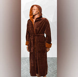 Чоловічий теплий пухнастий халат великого розміру коричневий