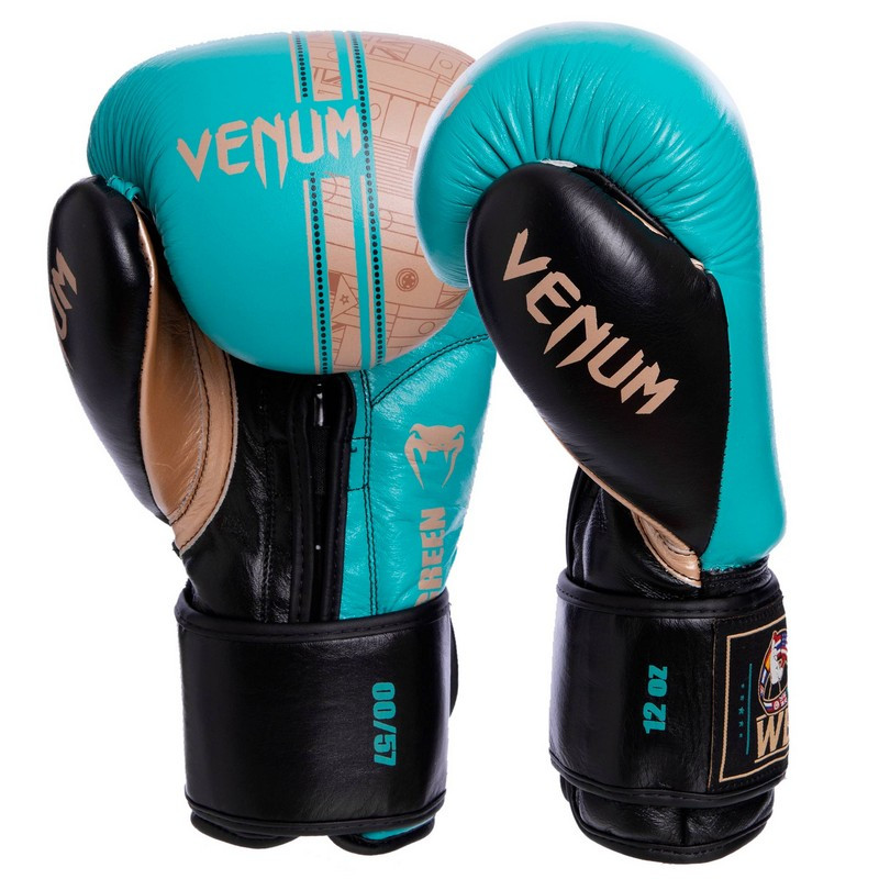 Боксерские перчатки кожаные VENUM Shield Pro VL-1998 на липучке бирюзовые, 10 унций - фото 2 - id-p1292794034