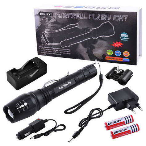 Ліхтар Police Q8668-T6, під рушницю, винос. кнопка, ЗП 220 V, 2x18650, zoom, Box, фото 3
