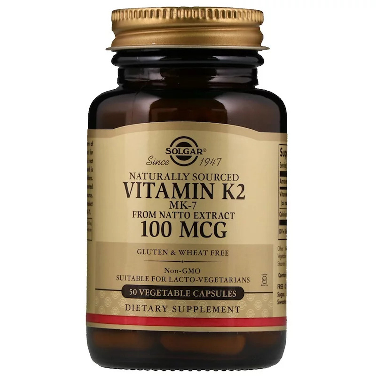 Натуральний Вітамін К2, 100 мкг, Naturally Sourced Vitamin K2, Solgar, 50 вегетаріанських капсул