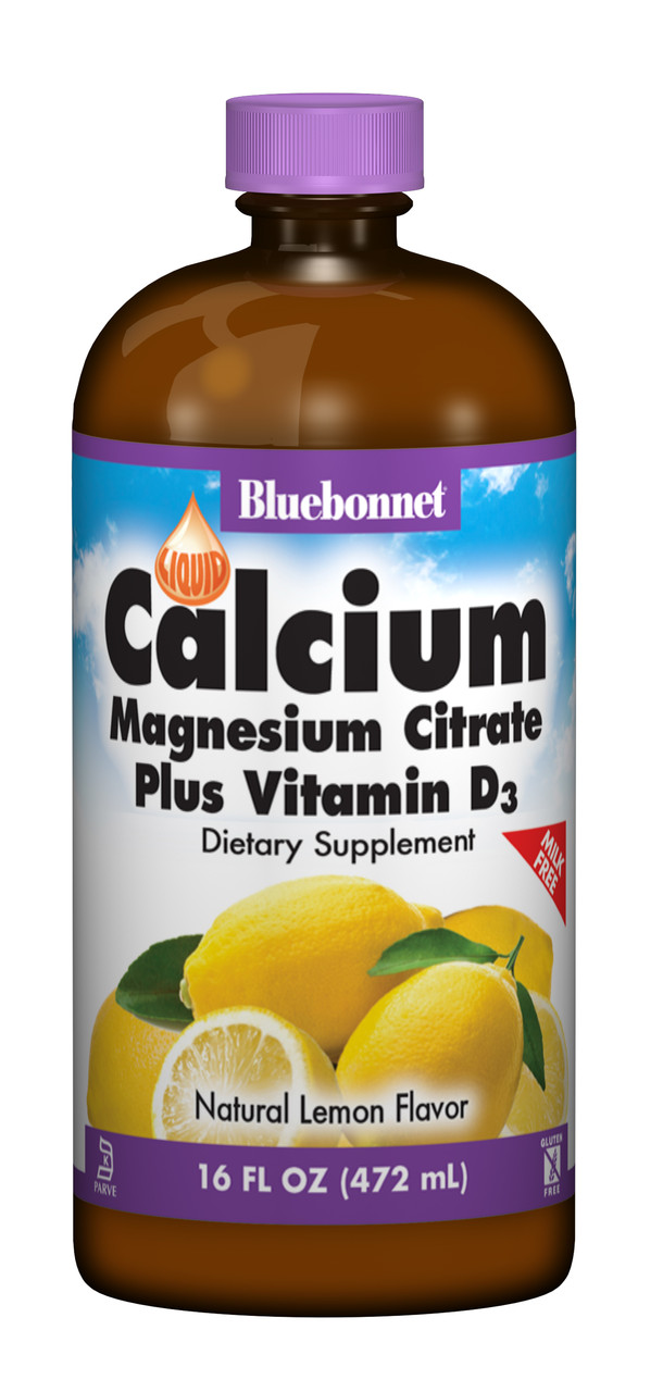 Рідкий Кальцій Цитрат Магнію + Вітамін D3, Смак Лимону, Bluebonnet Nutrition, 16 рiдких унцiй (472 мл)