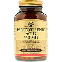 Пантотеновая Кислота (B5) Pantothenic Acid, Solgar, 550 мг, 100 вегетарианских капсул