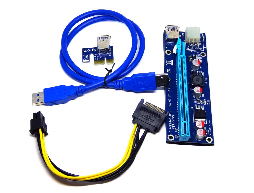 Райзер, Riser PCI-E 1x to 16x 60см USB mining ver009S 6pin, фото 1