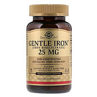 Хелатне Залізо, 25 мг, Gentle Iron, Solgar, 180 вегетаріанських капсул