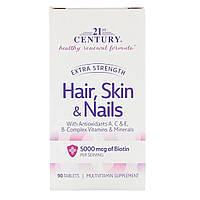 Посилена формула для Волосся, Шкіри і нігтів, Extra Strength, 21st Century, 90 таблеток