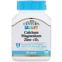 Вітаміни і мінерали 21st Century Calcium Magnesium Zinc +D3 (90 таблеток.)