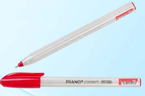 Ручка олійна Piano CORRECT PT-1159 тригранна/білий корпус червона тригранна 50уп, 2000ящ, фото 1