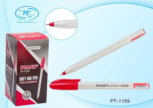 Ручка олійна Piano CORRECT PT-1159 тригранна/білий корпус червона тригранна 50уп, 2000ящ, фото 2