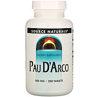 Source Naturals, Pau D'Arco (250 таб х 500мг), кора муравьиного дерева