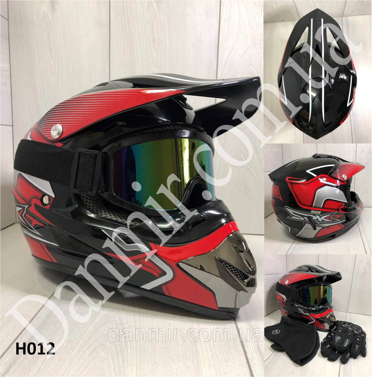 Мотошолом Ендуро Helmet Н012XL + КОМПЛЕКТ у Подарунок (Окуляри, Рукавички, Балаклава)