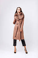 Зимнее женское кашемировое пальто с мехом лисы