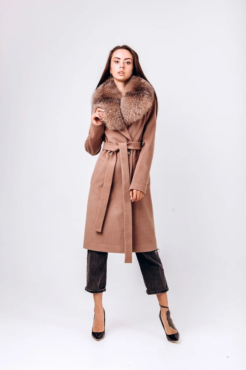 Жіноче кашемірове зимове пальто пальто з хутром