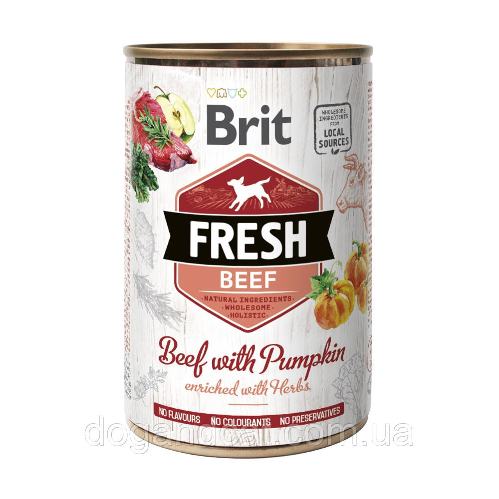 Консервы Brit Fresh (Брит Фреш) Dog с говядиной и тыквой для собак 400 г (6 штук) - фото 1 - id-p1292971833