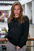 Свитер женский молодежный черный   красивая плотная вязка,стойка воротник  размеры S-XL