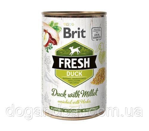 Консервы Brit Fresh (Брит Фреш) Dog с уткой и пшеном для собак 400 г (6 штук) - фото 1 - id-p1292980138